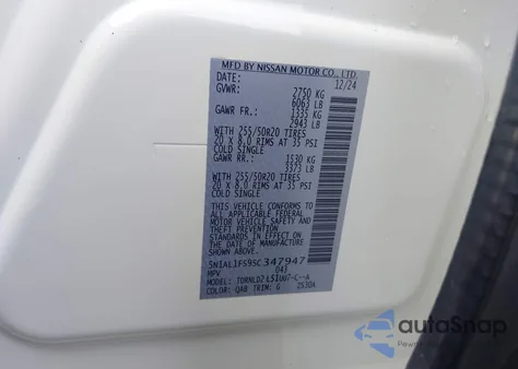 2025 Infiniti Qx60 Luxe Awd из США, поврежденный, VIN 5N1AL1FS9SC347947